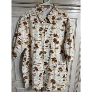 Island Life Jamaica Hawaiian Shirt Tan/Brown Palm Trees 100% Cotton Size XL
